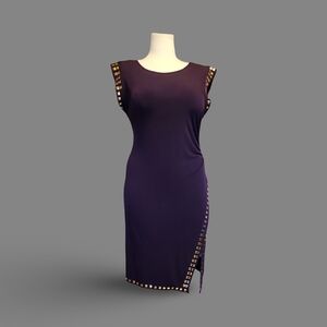 Shelby & Palmer Studded Purple&Gold Scoop Neck Sheath Dress XL Sleeveless Knit ❥